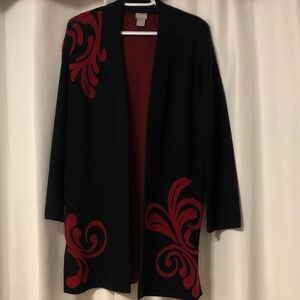 Chico’s size 1 or medium cardigan long relaxed red and black classic style